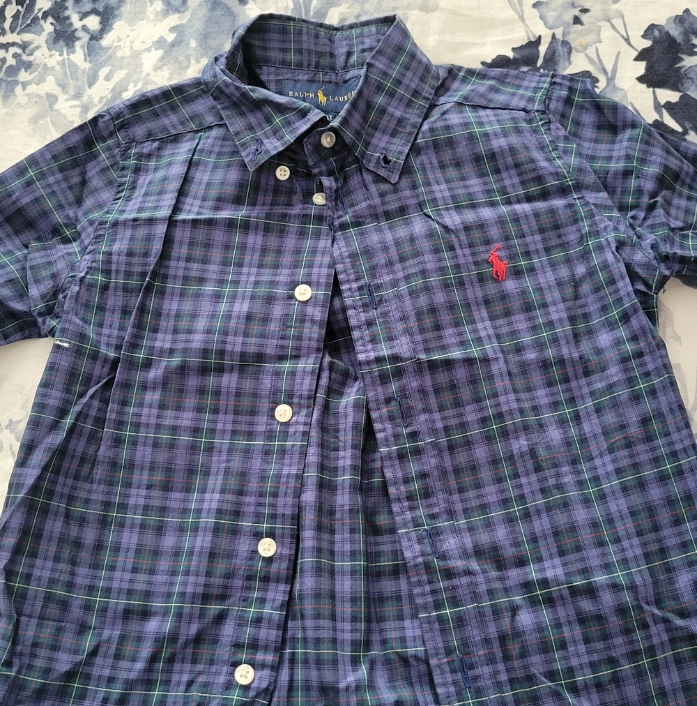 Men's Plaid Shirt - Purple and Green